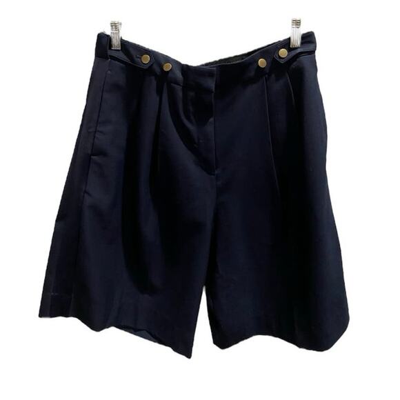 RAG & BONE Luca Navy Blue Pleated Satin-trimmer Twill Shorts Sz 10 - Picture 3 of 11